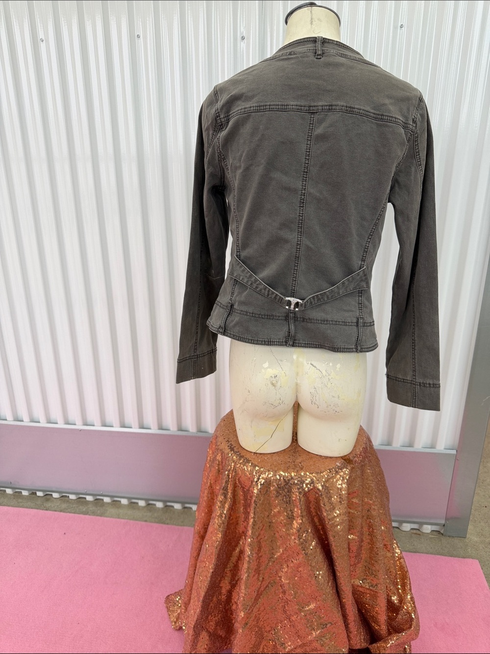 Women’s Grey Zip-Front Denim Jacket - Picture 7 of 11